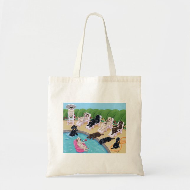 Poolside Party Labradors Painting Tote Bag (Front)