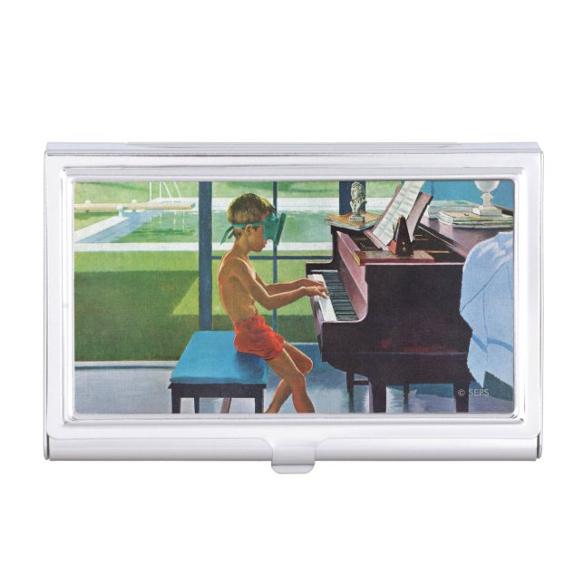 Poolside Piano Practice Business Card Holder (Front)