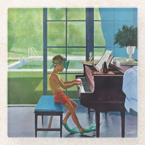 Poolside Piano Practice Glass Coaster