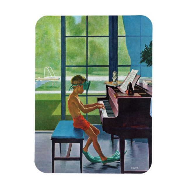 Poolside Piano Practice Magnet (Vertical)
