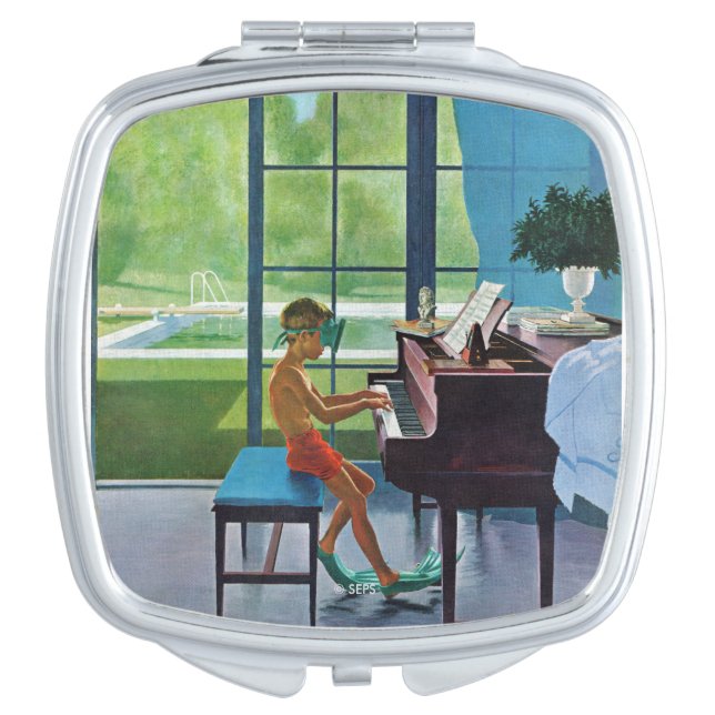 Poolside Piano Practice Makeup Mirror (Front)