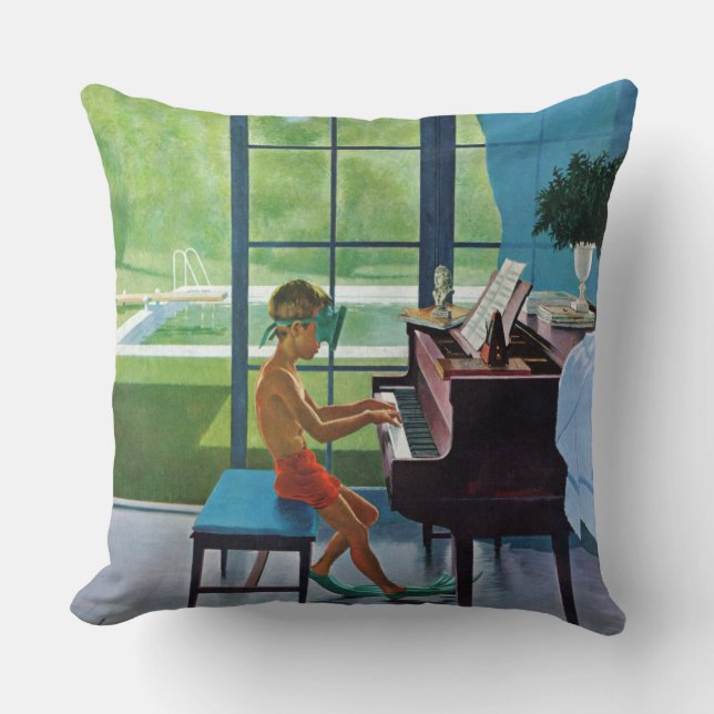 Poolside Piano Practice Throw Pillow (Front)