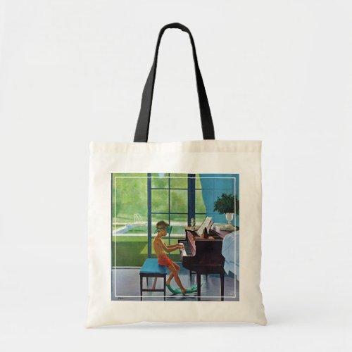 Poolside Piano Practice by Artist George Hughes - Saturday Evening Post Tote Bag