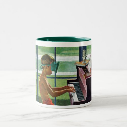 Poolside Piano Practice Two_Tone Coffee Mug