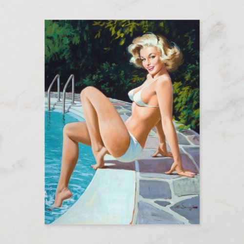 Poolside Pin Up Postcard