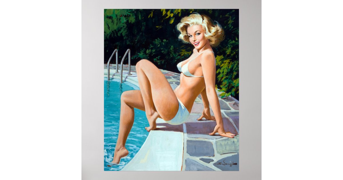 Poolside Pin Up Postcard