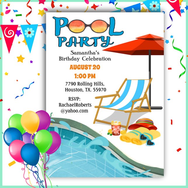 Poolside Pool Party Birthday  Invitation (Creator Uploaded)