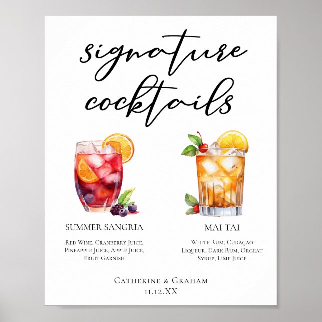 Poolside Signature Cocktails Wedding Menu Poster (Front)