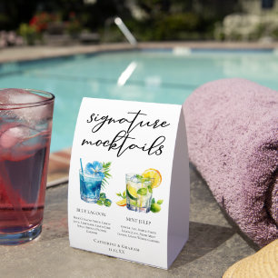 Poolside Signature Mocktails Summer Menu Paper Table Tent