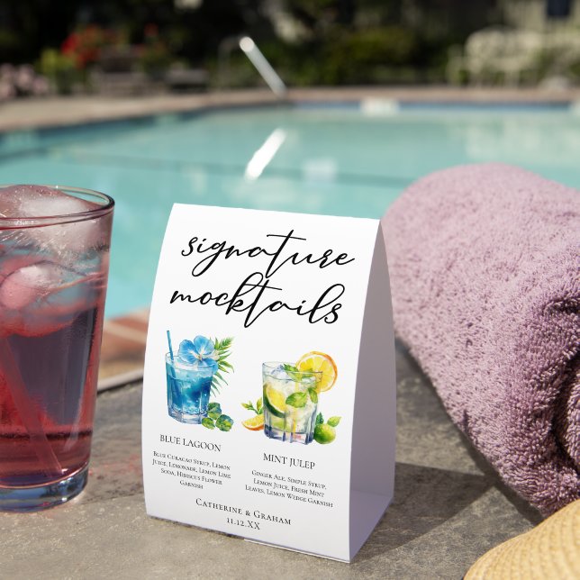 Poolside Signature Mocktails Summer Menu Paper Table Tent (Insitu(On Table))