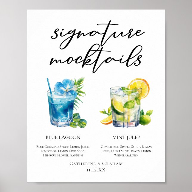 Poolside Signature Mocktails Summer Menu Poster (Front)