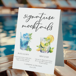 Poolside Signature Mocktails Summer Menu Table Tent