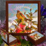 Poolside Singer 2338 Keepsake Box<br><div class="desc">Painting “Poolside Singer 2338” Collection Hold your valuables in this beautiful keepsake box. Made of lacquered wood, the jewelry box comes in golden oak, ebony black, emerald green, and red mahogany. Soft felt protects your jewelry and other collectibles. Design created from my painting “Poolside Singer 2338” capturing a bird by...</div>
