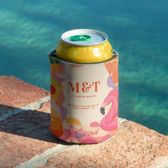 Poolside Summer Tropical Bachelorette Personalized Can Cooler (In Situ Pool)