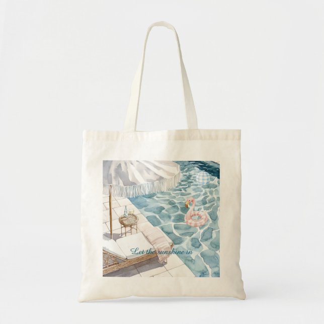 Poolside Umbrella Pink Flamingo Float Ball Tote Bag (Front)