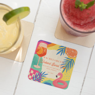 Poolside Weekend Social Club Bachelorette  Square Paper Coaster
