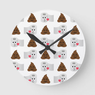 poop emoji and toilet tissue paper round clock