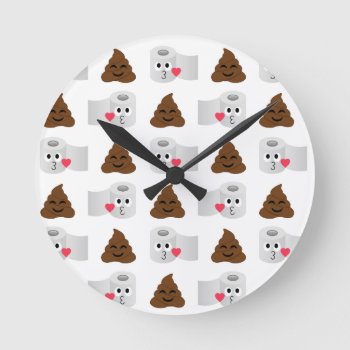 Poop Emoji And Toilet Tissue Paper Round Clock by ShawlinMohd at Zazzle