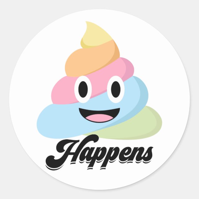 Poop Emoji Cute Funny Rainbow Classic Round Sticker (Front)