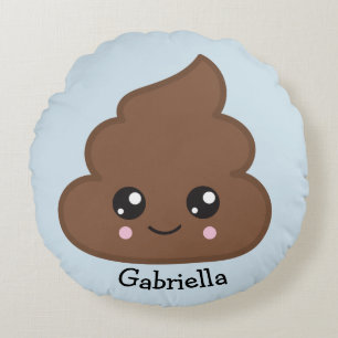Poop Emoji Decorative Round Throw Pillow