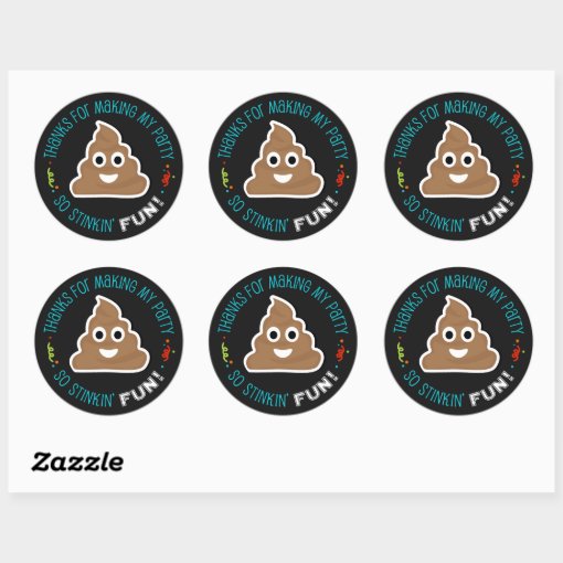 Poop Emoji Funny Birthday Party Thank You Stickers | Zazzle