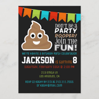 Poop Emoji Funny Boys Birthday Party Invitation