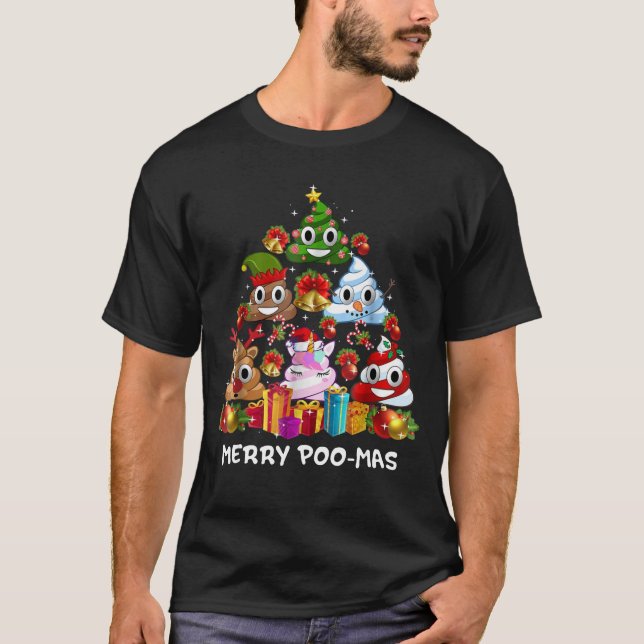 Poop Emoji Merry Christmas Pajama Funny T-Shirt (Front)