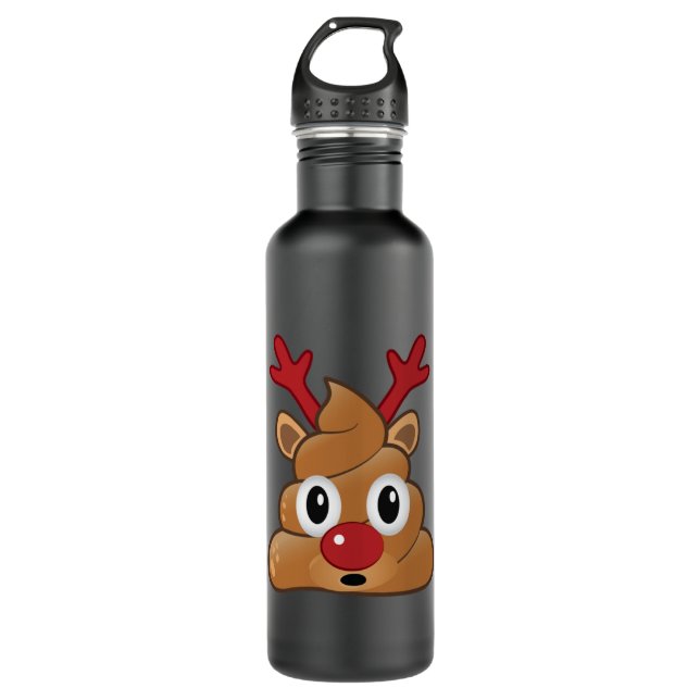 Poop Emoji Reindeer Christmas Stainless Steel Water Bottle (Front)