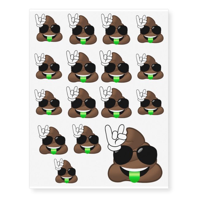 Poop Emoji Rock On Hands Temporary Tattoos (Front)