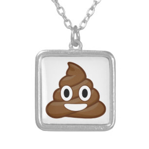 poop emoji silver plated necklace