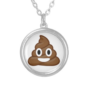 poop emoji silver plated necklace