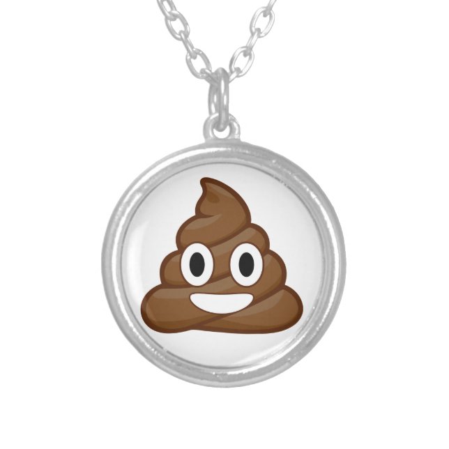 poop emoji silver plated necklace (Front)