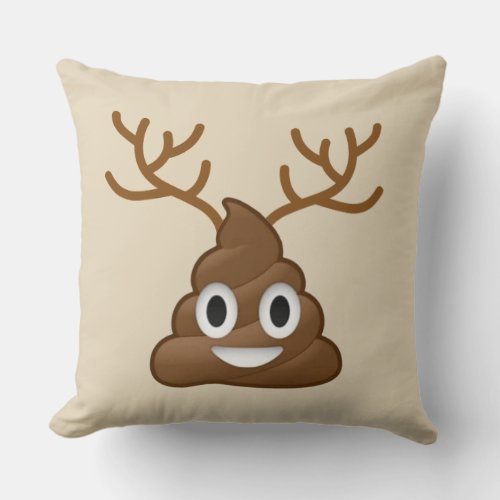 Poop Emoji with Antlers Throw Pillow