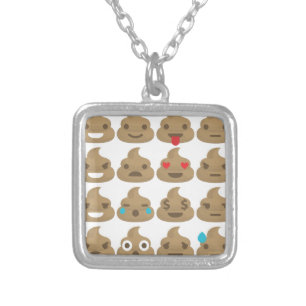 poop emojis silver plated necklace