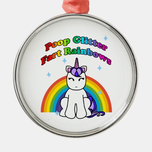 Poop Glitter Fart Rainbows Metal Ornament