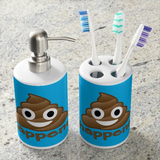 Poop Happens Blue Emoji Bathroom Set (Front)