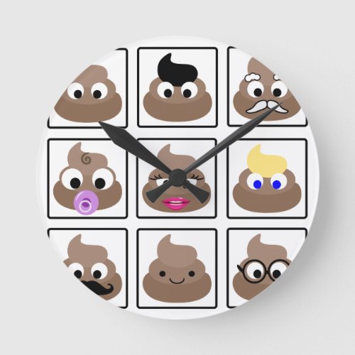 Poop Many Faces Round Clock
