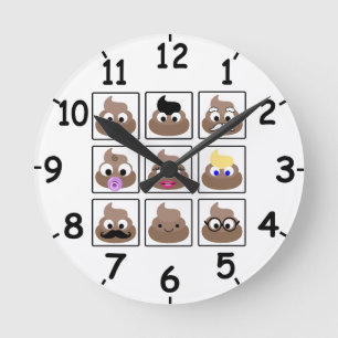Poop Many Faces Round Clock