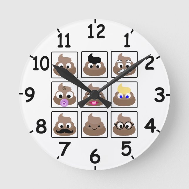 Poop Many Faces Round Clock (Front)