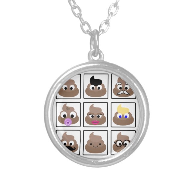 Poop Many Faces Silver Plated Necklace (Front)