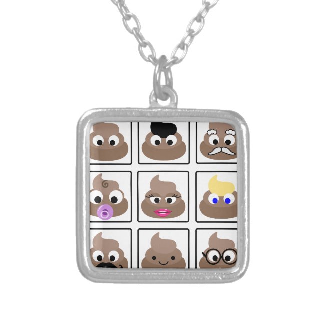 Poop Many Faces Silver Plated Necklace (Front)