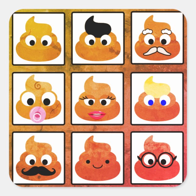 Poop Many Faces Vintage Old Paper Square Sticker (Front)