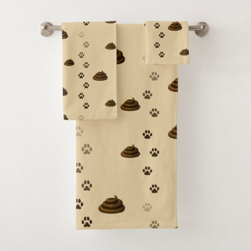 Poop  Paw Prints Cute Messy Pets Animal Lovers Bath Towel Set