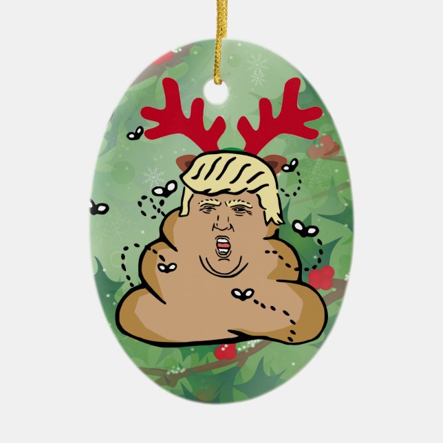 poop reindeer donald trump ceramic ornament (Front)