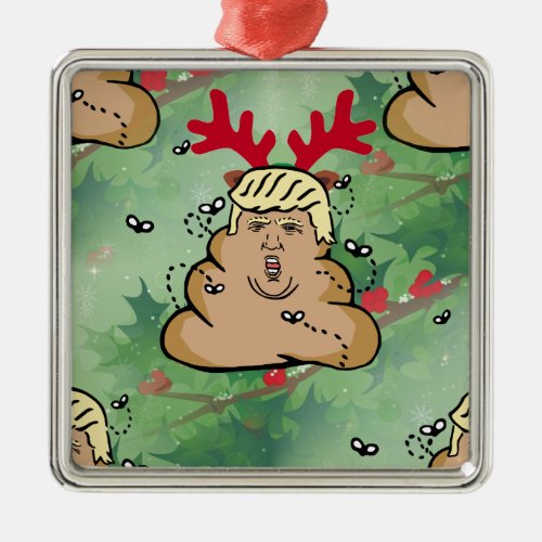 poop reindeer donald trump metal ornament