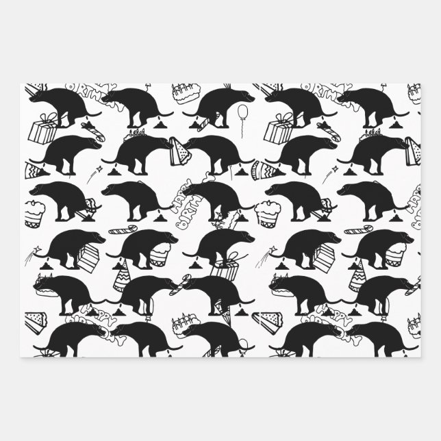 Pooping Dog Birthday Party Pattern  Wrapping Paper Sheets (Front)