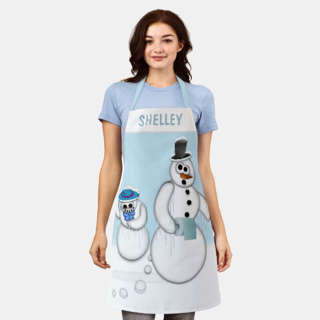 Pooping Snowman Apron (Worn)