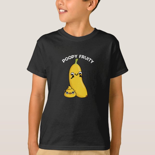 Poopy Fruity Funny Fruit Pun Dark BG T-Shirt (Front)
