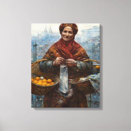 Poor Jewish Woman Selling Oranges in Warsaw Canvas Print