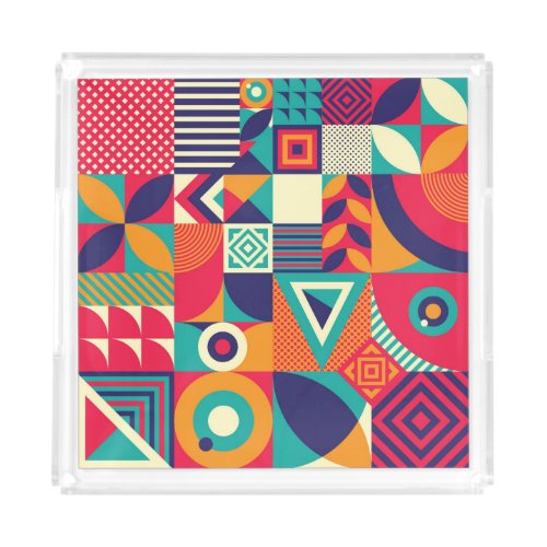 Pop abstract geometric shapes seamless pattern acrylic tray